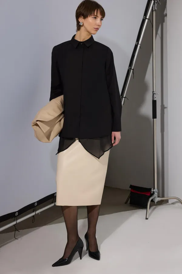 CHEMISE EN POPLIN AVEC DÉTAILS EN CHIFFON