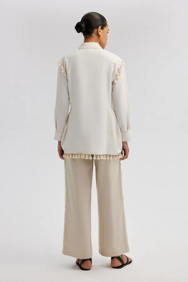 LINEN TEXTURED TUNIC WITH FRINGE DETAILS LINEN TEXTURED TUNIC WITH FRINGE DETAILS