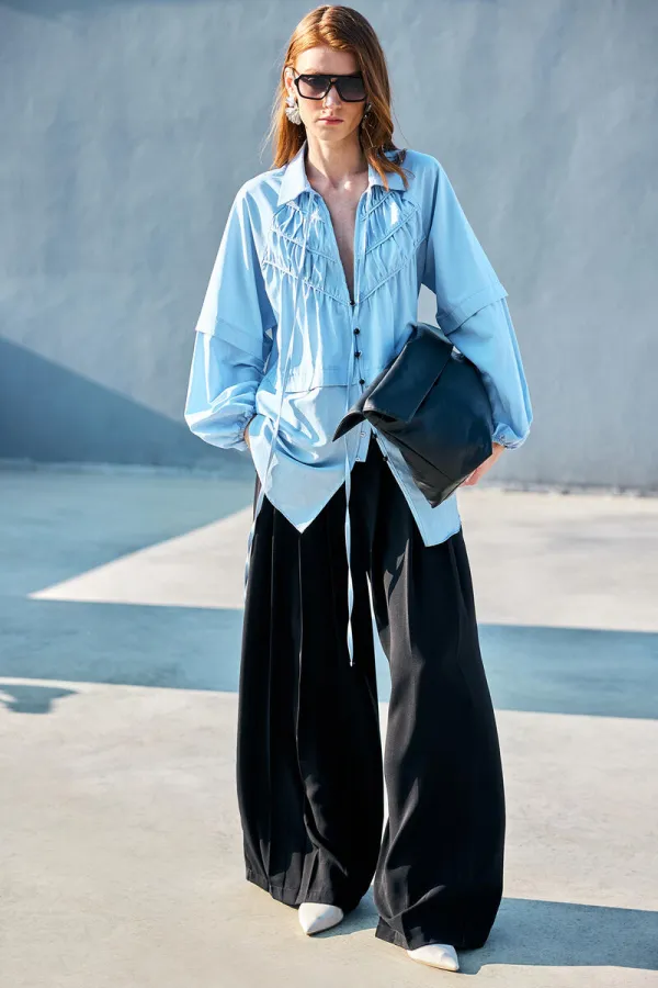 POPLIN SHIRT WITH GATHERING DETAIL