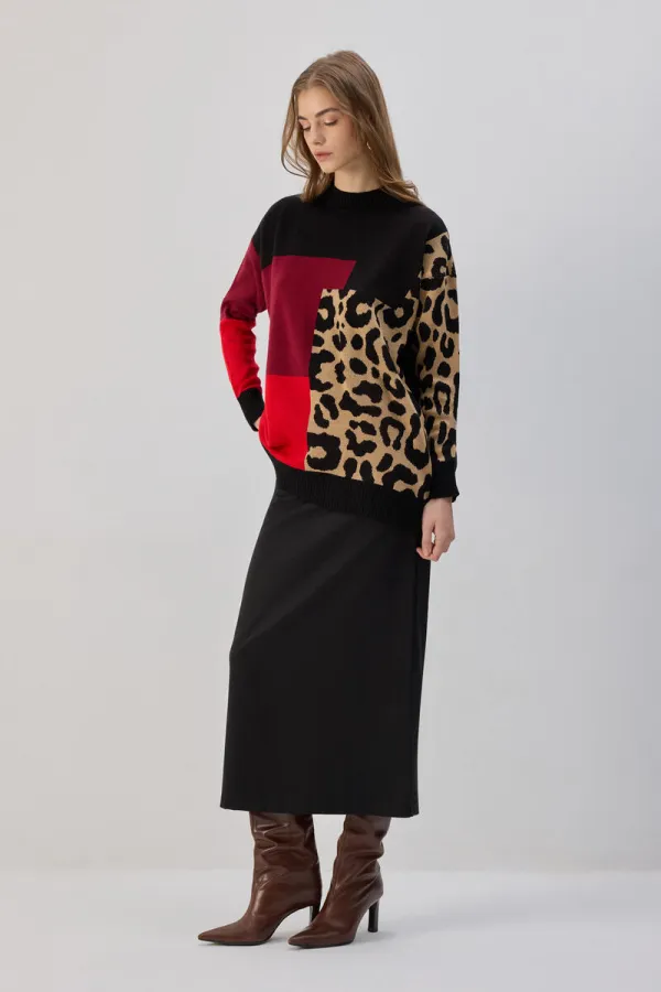 Pull tricoté à motif léopard