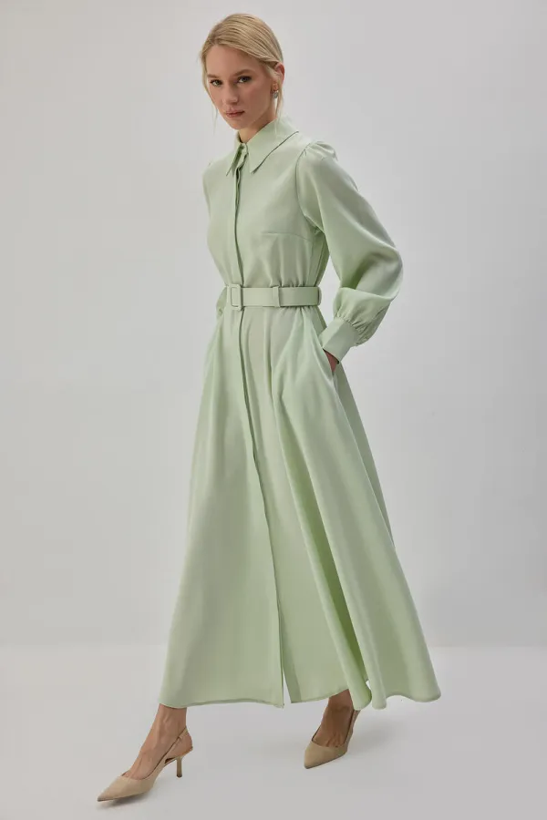 BELTED SATIN SHIRT DRESS