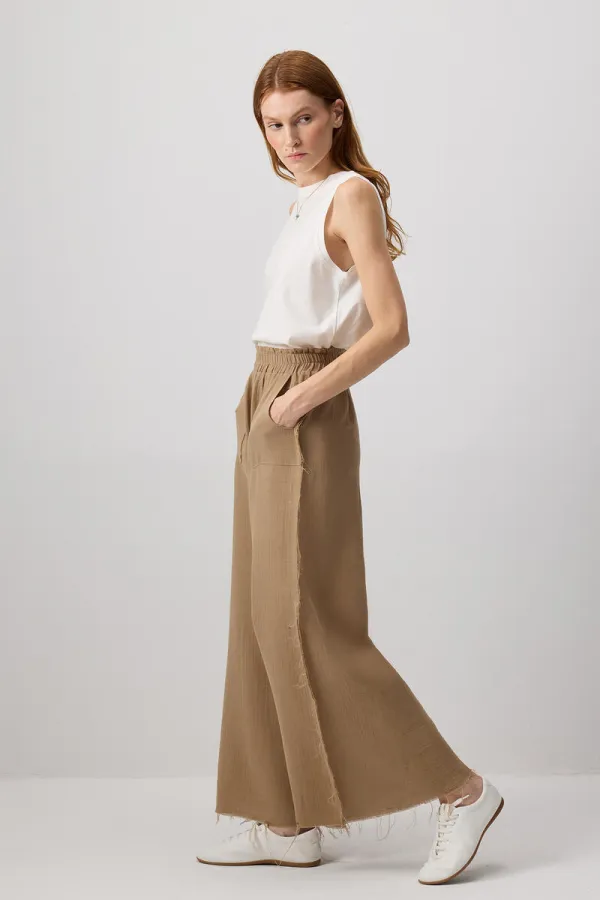 WIDE-LEG MUSLIN PANTS WITH POCKETS WIDE-LEG MUSLIN PANTS WITH POCKETS