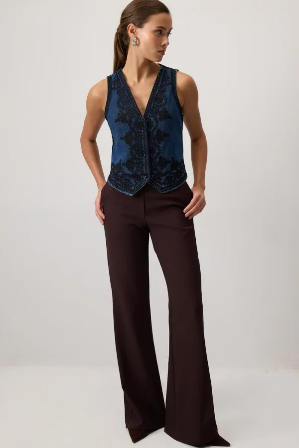 NAKIŞLI DENIM YELEK