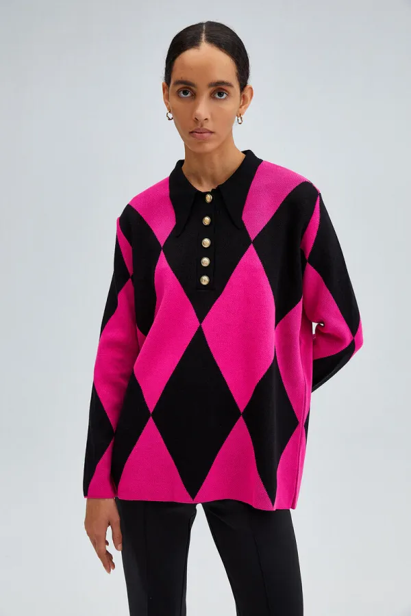 BAKLAVA PATTERNED POLO NECK KNITWEAR TUNIC BAKLAVA PATTERNED POLO NECK KNITWEAR TUNIC