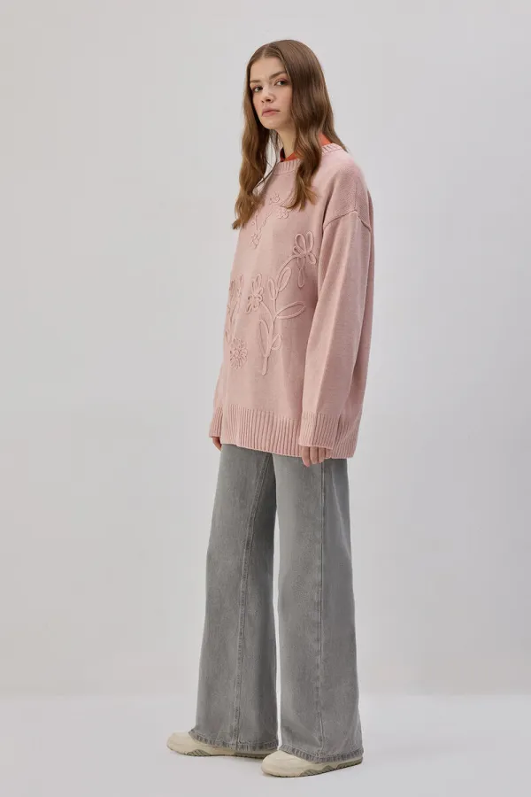 KNITTED TUNIC WITH FLOWER EMBROIDERY