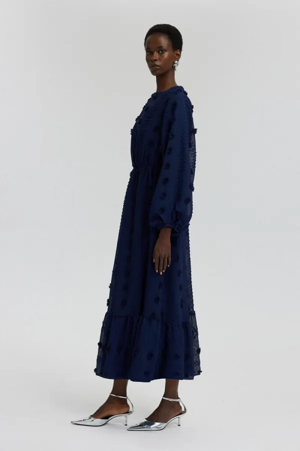 CHIFFON DRESS WITH GATHERED WAIST