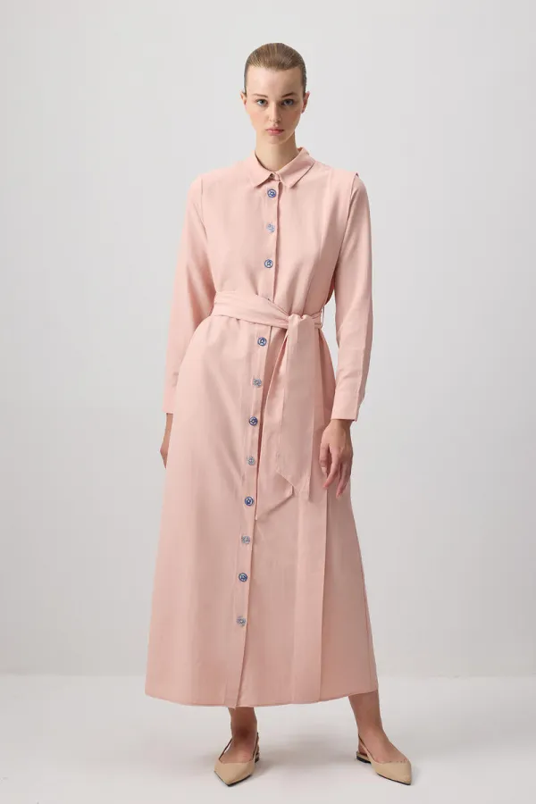 KUŞAKLI POPLİN GÖMLEK ELBİSE