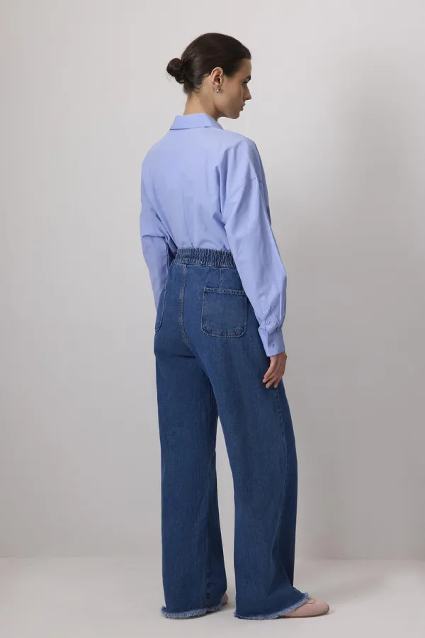 BELİ LASTİKLİ DENİM PANTOLON BELİ LASTİKLİ DENİM PANTOLON