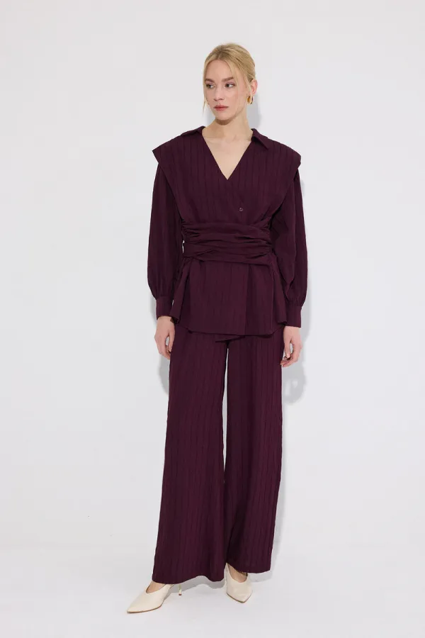 DOUBLE-BREASTED BELTED SHIRT AND TROUSER SET DOUBLE-BREASTED BELTED SHIRT AND TROUSER SET