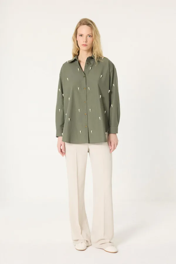 POPLIN SHIRT WITH PEARL DETAILS