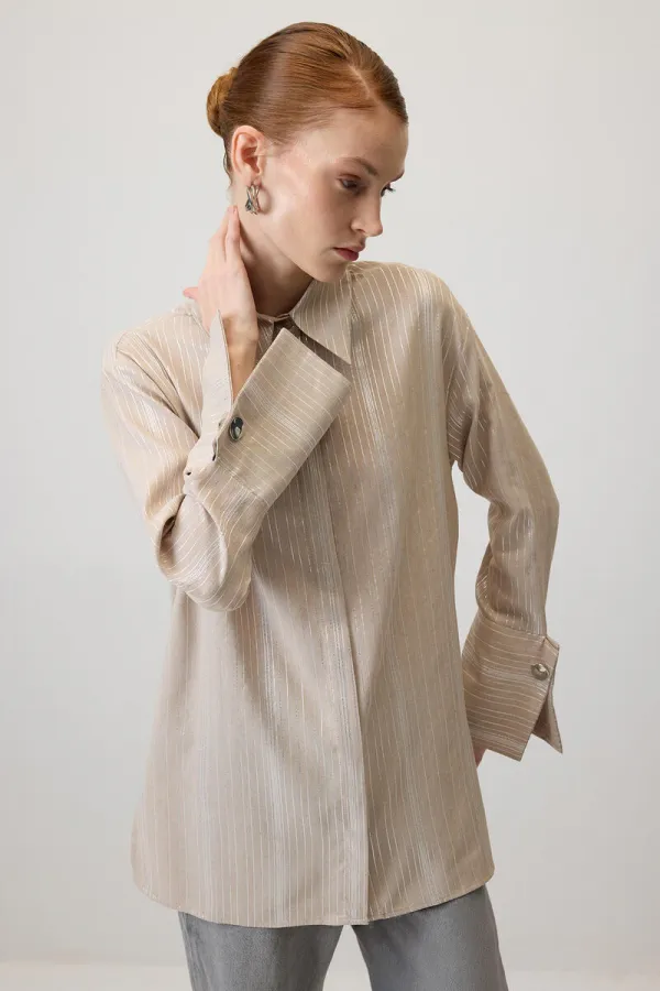 GLITTER STRIPED VISCOSE SHIRT GLITTER STRIPED VISCOSE SHIRT