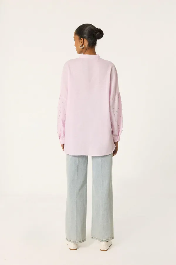 BALLOON SLEEVE STONE EMBELLISHED RELAX SHIRT