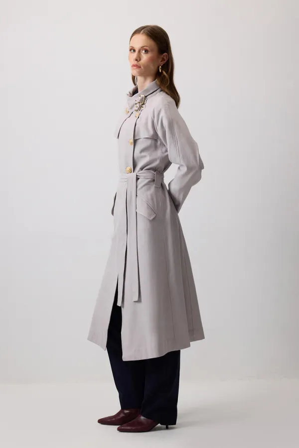 DOUBLE-BREASTED LINEN TRENCH COAT WITH GOLD BUTTONS DOUBLE-BREASTED LINEN TRENCH COAT WITH GOLD BUTTONS