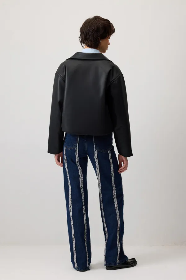 PÜSKÜLLÜ PARÇALI DENIM PANTOLON