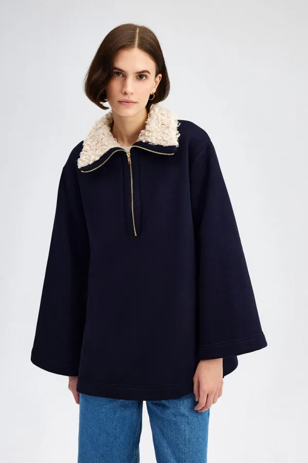 FUR-COLLARED SWEATSHIRT