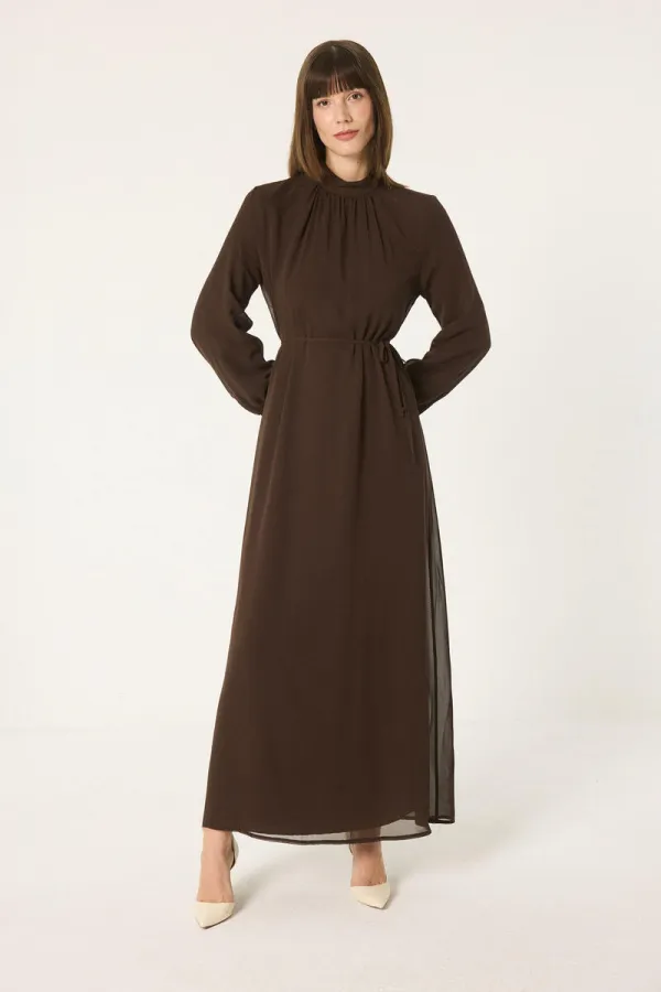 DİK YAKA ŞİFON ELBİSE