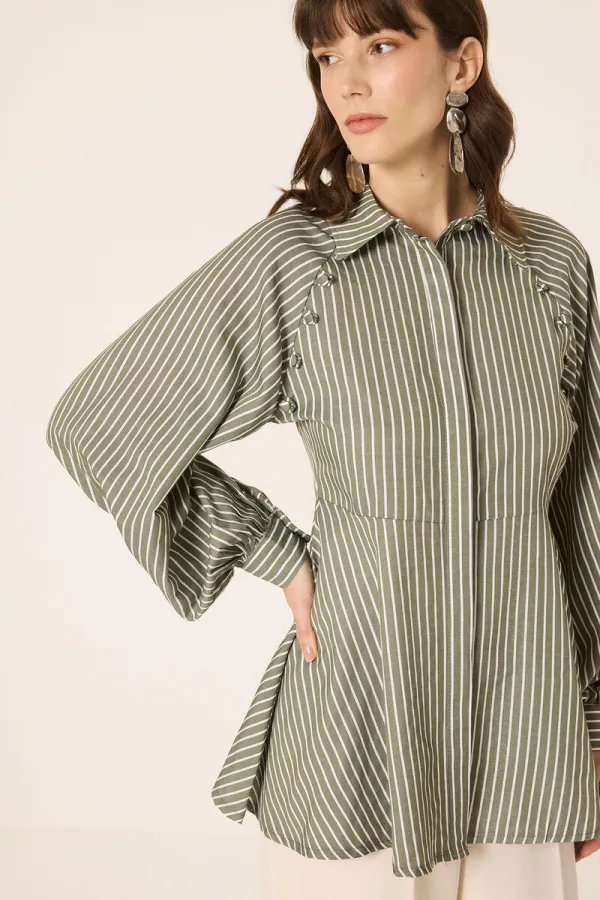 STRIPED PEPLUM SHIRT STRIPED PEPLUM SHIRT
