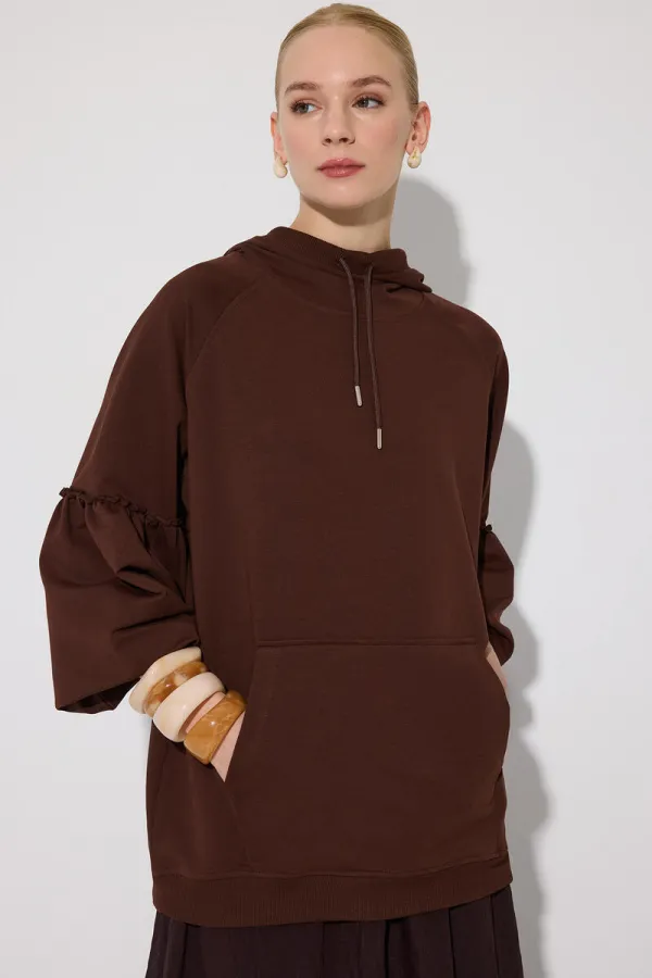 Balloon Sleeve Hooded Sweatshirt