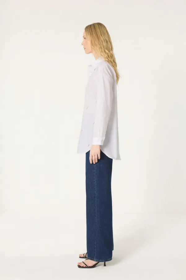 İNCİ DETAYLI POPLİN GÖMLEK