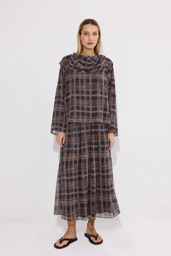 Ensemble 2 pièces en mousseline à carreaux avec col châle