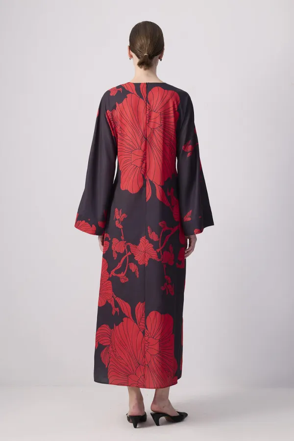 ÇİÇEK DESENLİ ÖNÜ BAĞLAMALI ELBİSE