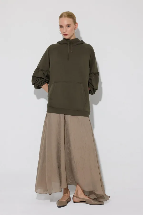 Balloon Sleeve Hooded Sweatshirt