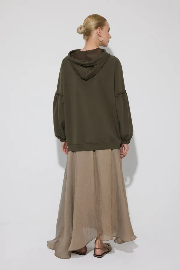 Balloon Sleeve Hooded Sweatshirt