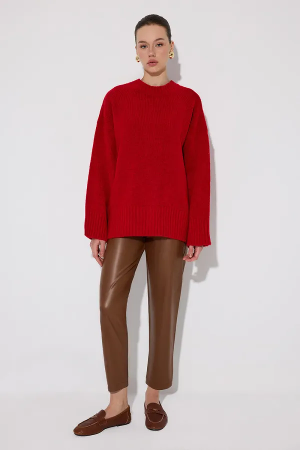 PENSLİ YÜKSEK BEL VEGAN DERİ PANTOLON