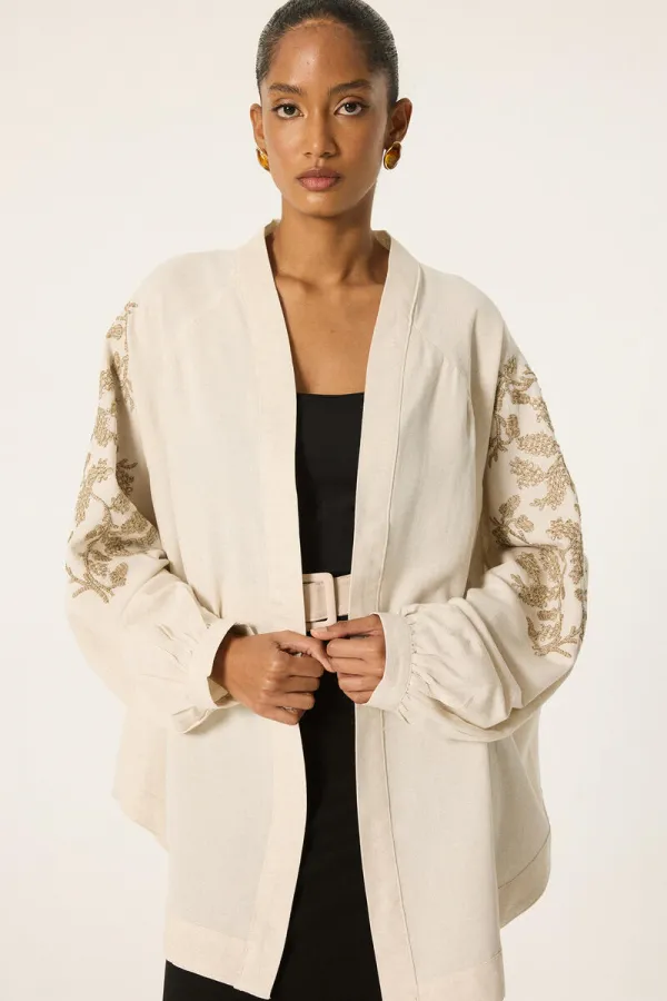 Embroidered oversize kimono