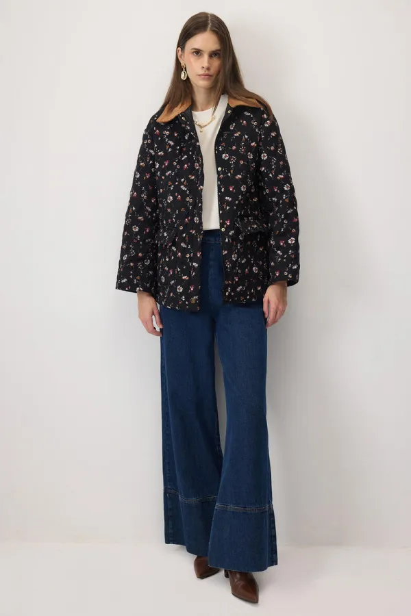 ÇİÇEK DESENLİ GABARDİN CEKET