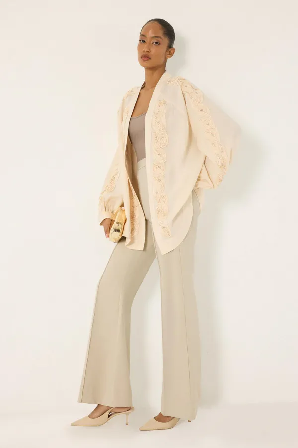 KIMONO WITH ROSE EMBELLISHMENT AND STONES