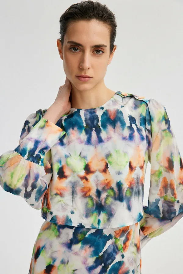 BATİK DESENLİ BELİ KUŞAKLI ELBİSE