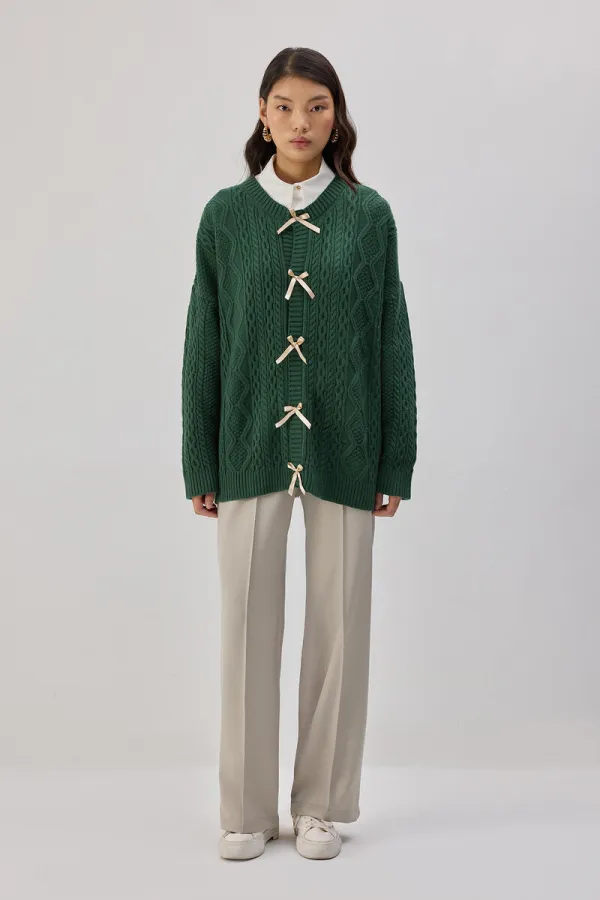 KNITTED CARDIGAN WITH BOW DETAIL
