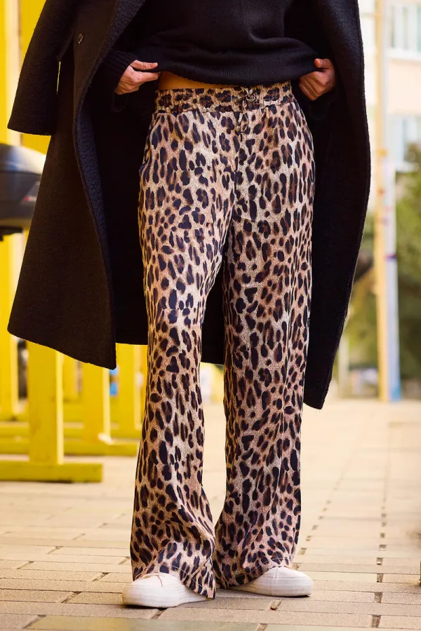 LEOPAR DESENLİ BELİ LASTİKLİ PANTOLON
