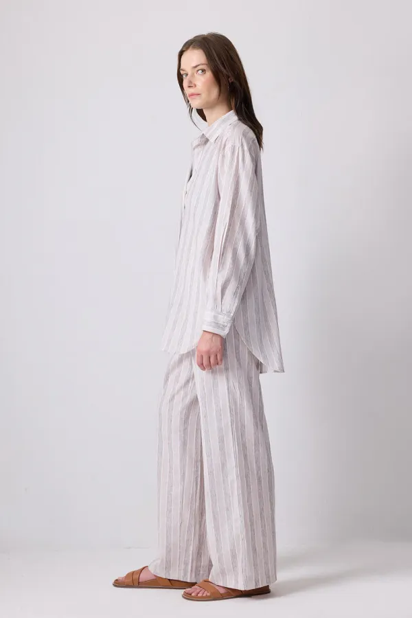 LINEN TEXTURED STRIPED SHIRT AND TROUSER SET