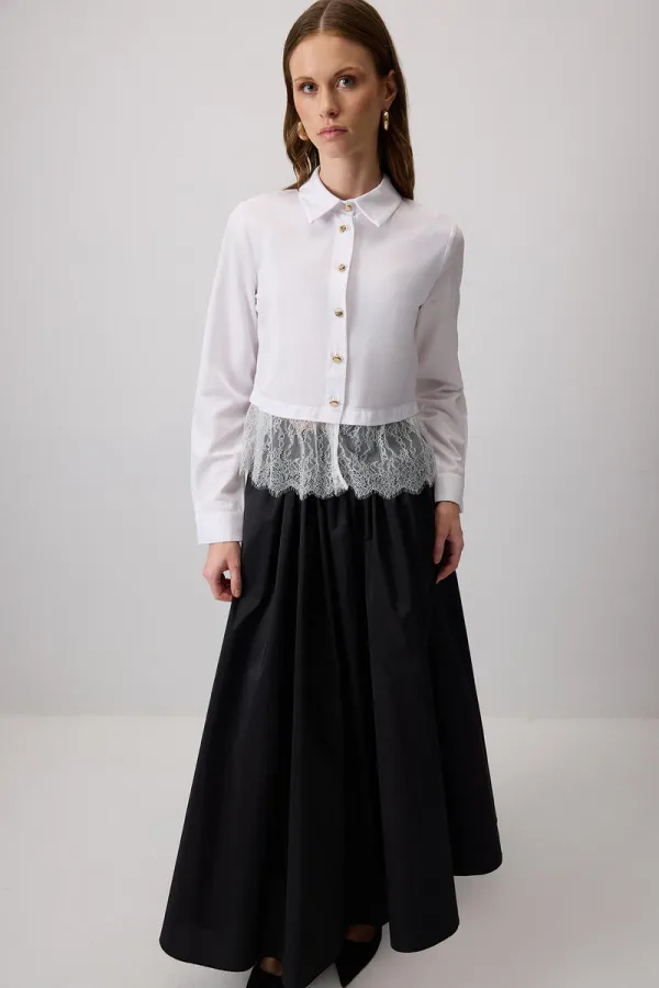 LACE DETAIL CROP SHIRT