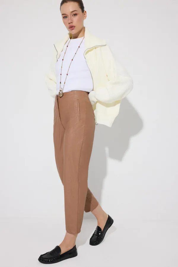 TİMSAH DESENLİ YÜKSEK BEL VEGAN PANTOLON