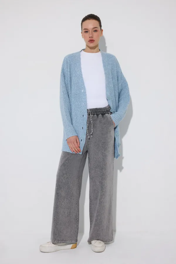 WIDE-LEG DENIM PANTS WITH ELASTIC WAISTBAND WIDE-LEG DENIM PANTS WITH ELASTIC WAISTBAND