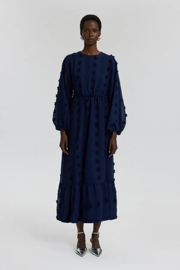 CHIFFON DRESS WITH GATHERED WAIST