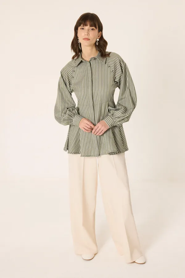 STRIPED PEPLUM SHIRT STRIPED PEPLUM SHIRT