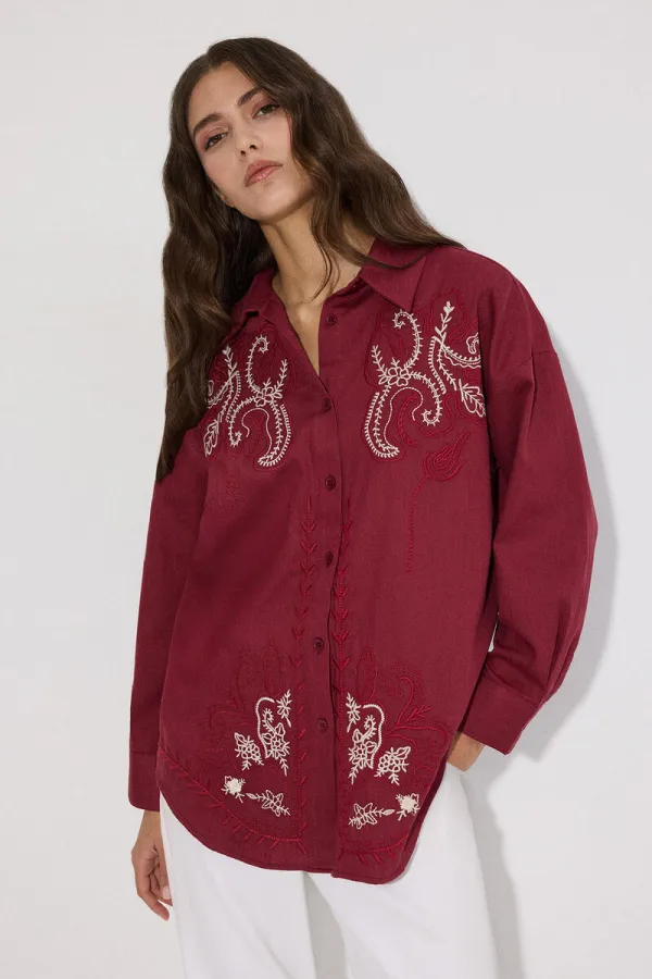 NAKIŞLI KETEN GÖMLEK