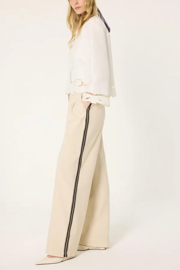 PANTS WITH STONE-EMBELLISHED STRIP DETAIL