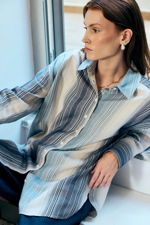 STRIPED COTTON BLEND OVERSIZE SHIRT