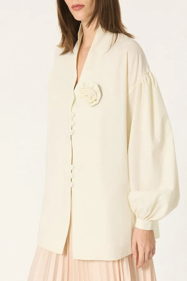 Tunique à manches ballon ornée d'appliqués floraux