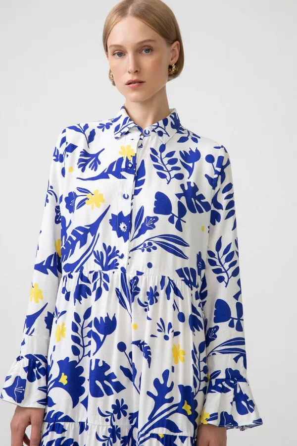 ÇİÇEKLİ VOLANLI ELBİSE