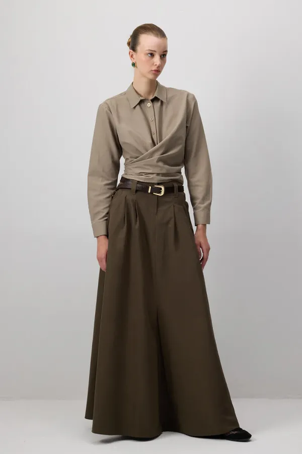 CHEMISE COURTE EN POPLIN AVEC CEINTURE