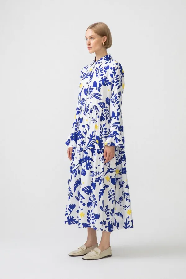 ÇİÇEKLİ VOLANLI ELBİSE