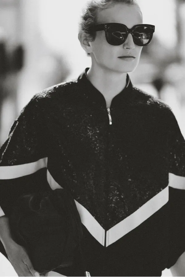 SEQUINED STRIPED CREPE JACKET