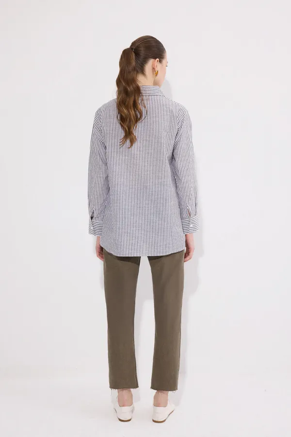 NAKIŞ DETAYLI ÇİZGİLİ GÖMLEK