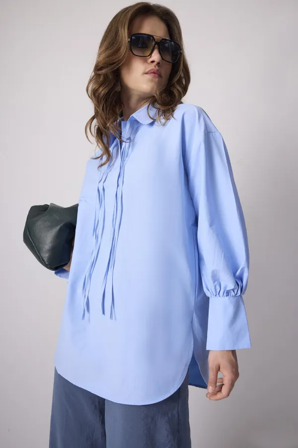 100% COTTON PIPED SHIRT COLLAR TUNIC 100% COTTON PIPED SHIRT COLLAR TUNIC